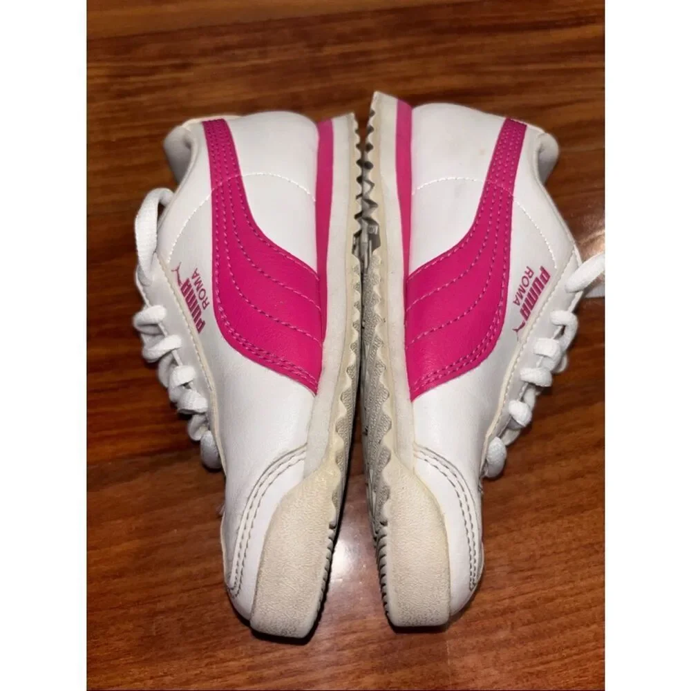 Puma Kids White and Hot Pink Roma Sneakers size 11.5